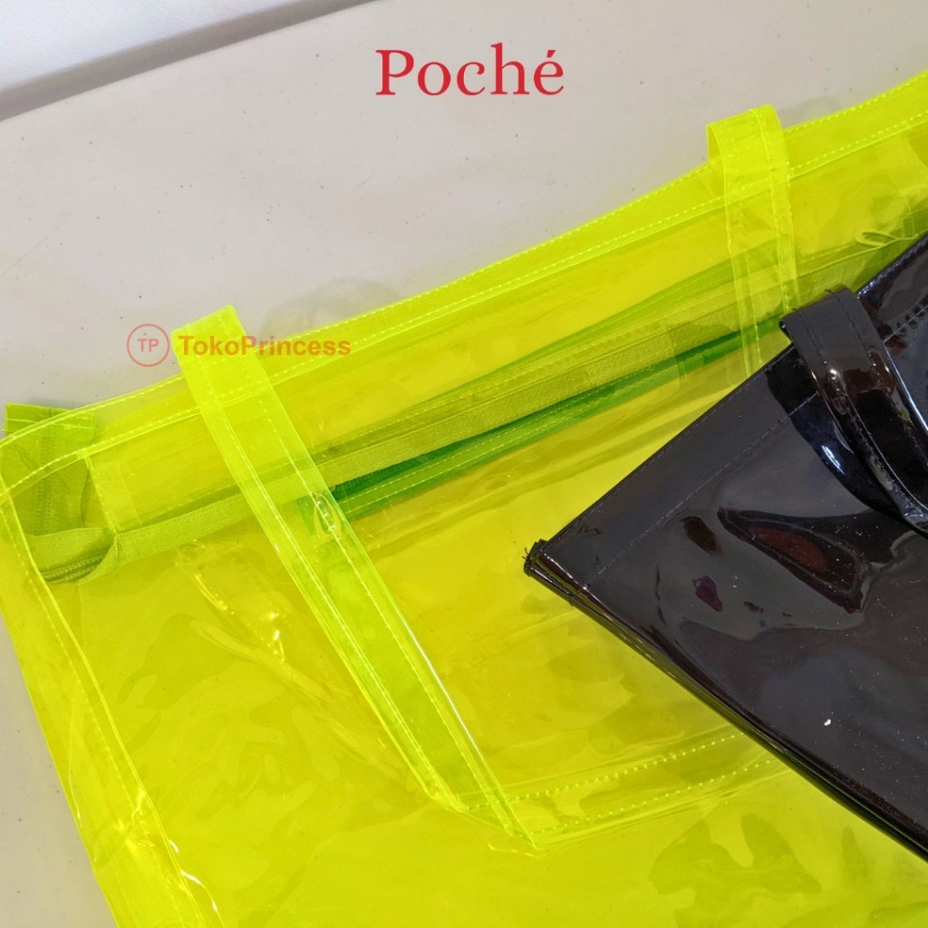 Tas Kerja Wanita Totebag PVC Jumbo Resleting Totebag transparan Mika PVC Tas Besar Anti Air