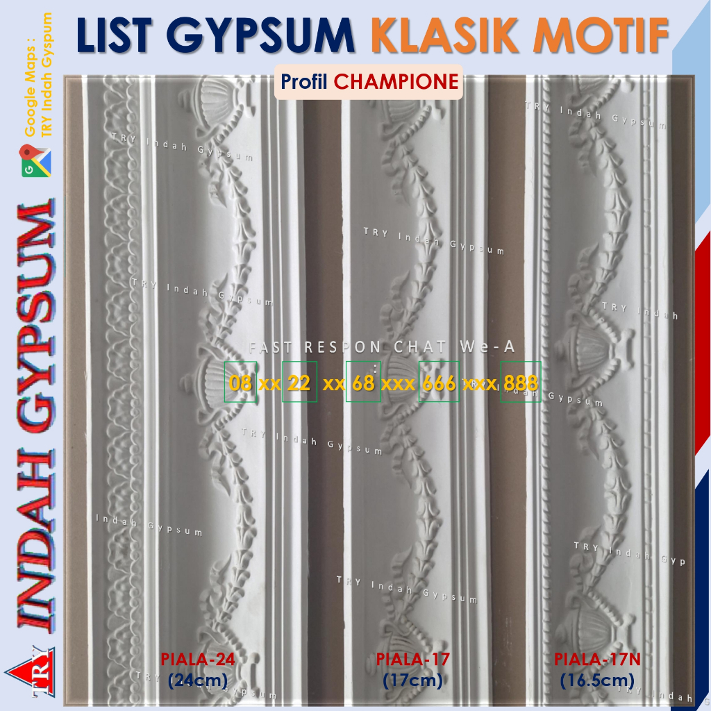 List Gypsum KLASIK motif PIALA CHAMPION 17cm dan 24cm - Original TRYINDAH