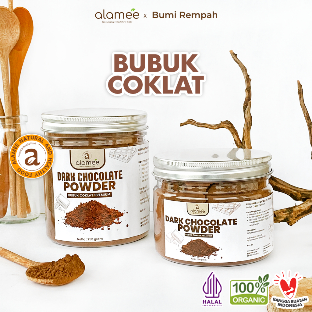 

ALAMEE Dark Chocolate Powder PREMIUM Minuman Bubuk Coklat Gluten Free Dark Cocoa Tanpa Gula 250gr