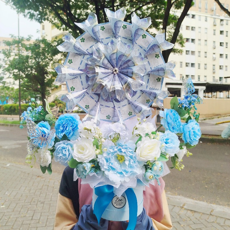 Buket Uang Kincir Bloombox bunga artificial Buket Uang Wisuda Keranjang Money bouquet Graduation / H