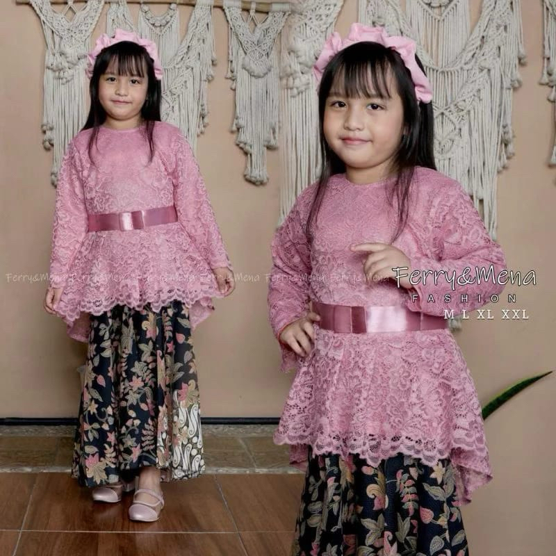 Promo  Setelan kebaya brokat anak modern / Kebaya aurora wisuda / Setelan baju anak kondangan wisuda