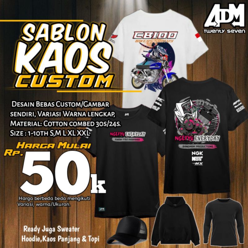 Kaos Custom Sablon Satuan kaos sablon satuan Kaos Custom gambar sendiri motor sendiri Hoodie Sablon 