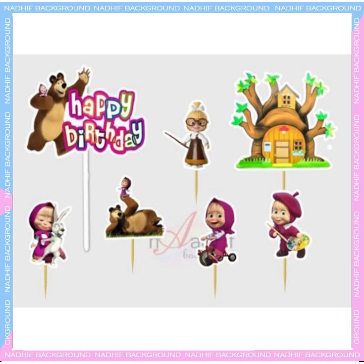 Toper Karakter MARSHA  Decorasi Cake Happy Birthday Hiasan Kue Ulang Tahun