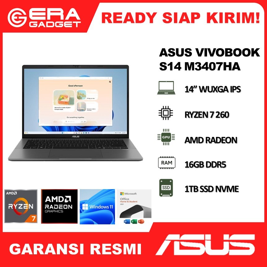 ASUS VIVOBOOK S14 M3407HA RYZEN 7-260 16GB 1TB W11+OHS 14.0WUXGA