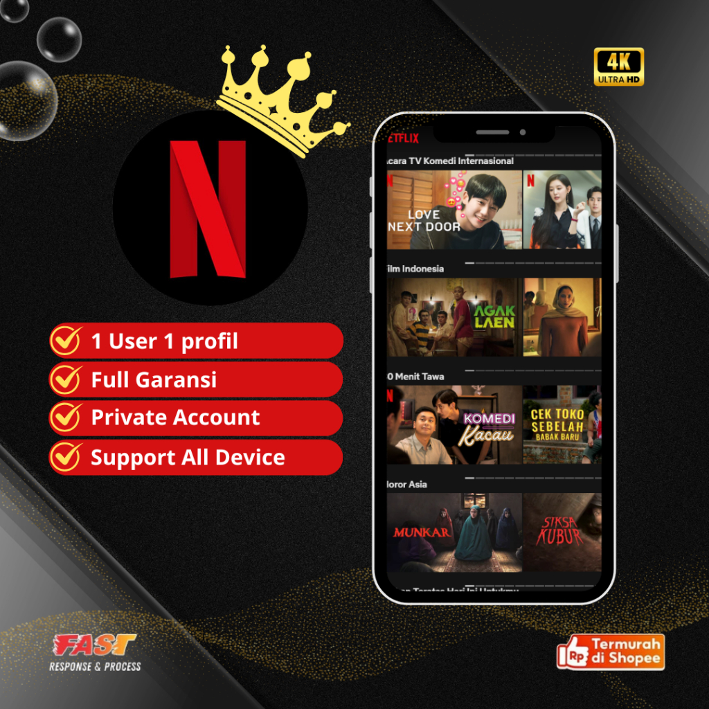 NETFLIX HARIAN 4K UDH FULL GARANSI ANTI LIMIT SCREEN