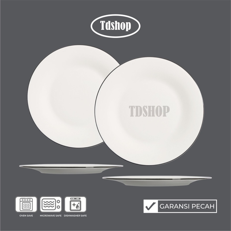 TDSHOP PIRING KERAMIK CEPER SAJI POLOS WHITE BLACK LINING | LIST HITAM