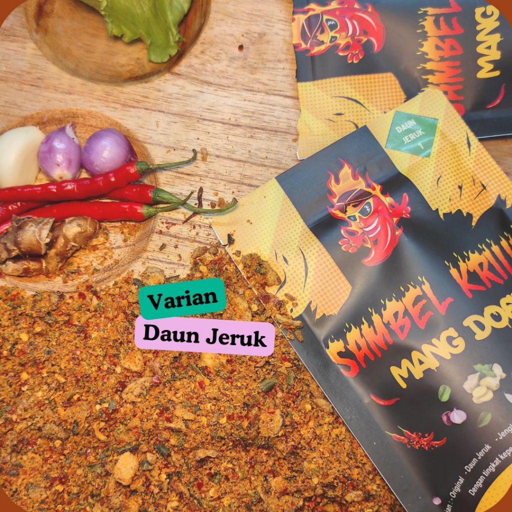 

HG Sambal Tabur Sambel Goreng Kriuk Kering Mang Doel Hot Pedas Bawang Varian Ori Teri Medan Daun