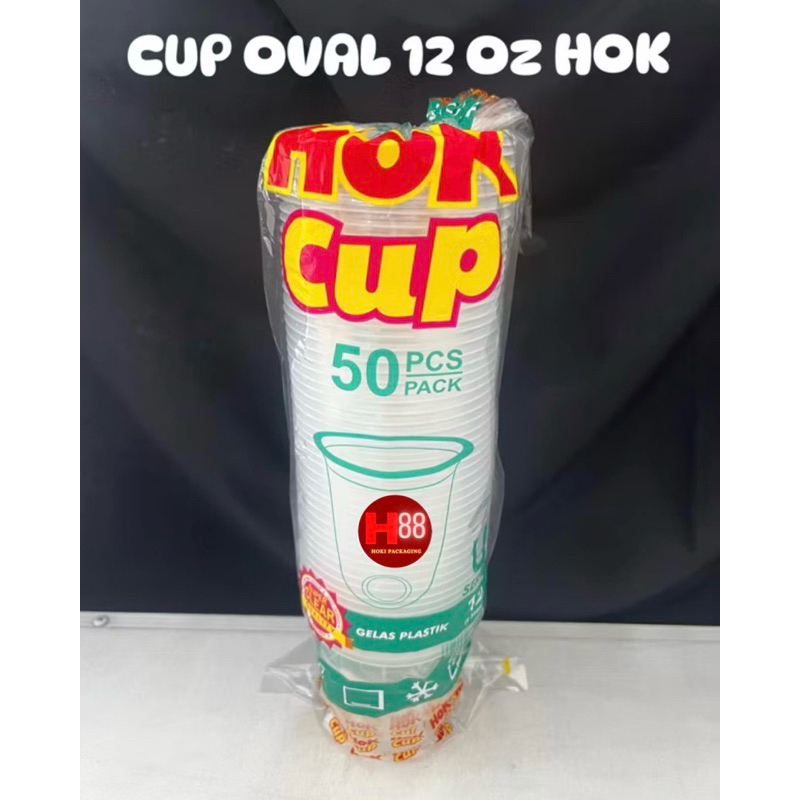 (isi 50) Cup Oval 12 Oz 14 Oz Hok / Gelas Plastik / Gelas Es Kopi / Cup Murah / Sablon Cup