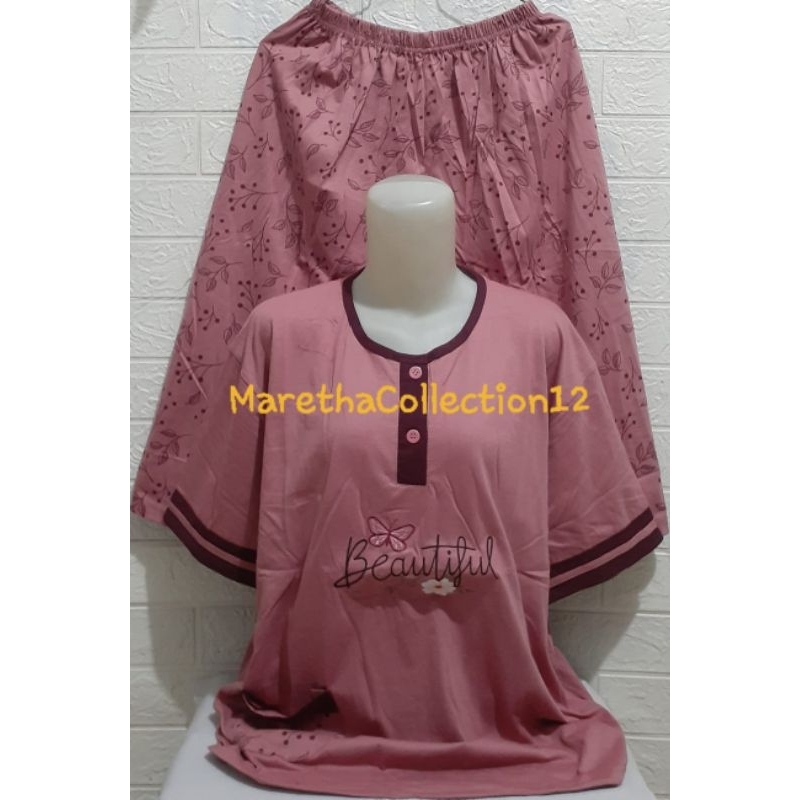 babydoll amro 3/4 jumbo label putih / setelan baby doll piyama wanita dewasa lengan pendek celana pe