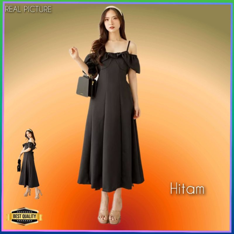 Dress Pesta Wanita Lodhe Gaun Korea Kondangan Elegan Kekinian Hitam