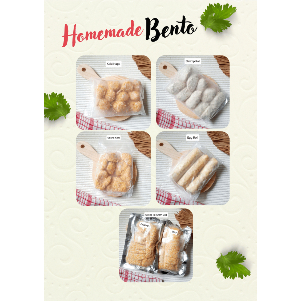 

ANEKA BENTO HOMEMADE | EGG ROLL | SHRIMP ROLL | KAKI NAGA | UDANG KEJU | CIRENG AYAM
