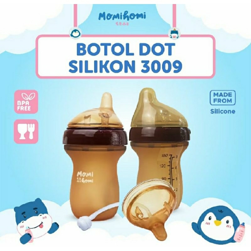 Momi Homi  Botol Silicon Warna Coklat / Botol Dot Silikon 3009 / Botol Susu Bayi / Botol Momi Homi /