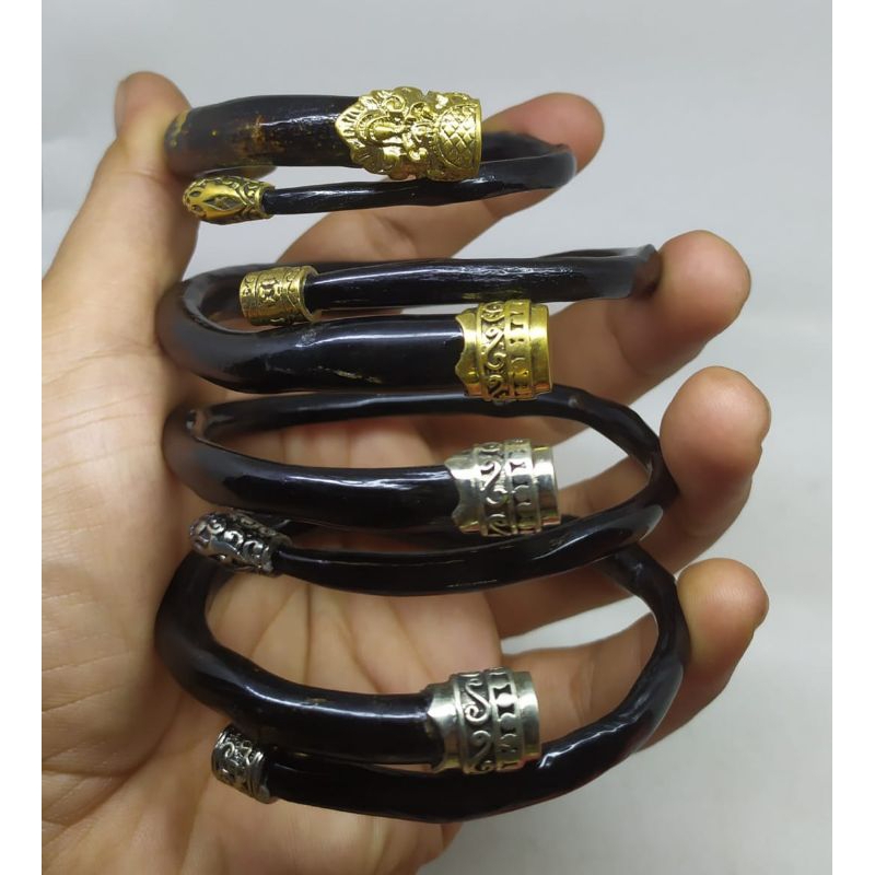 GELANG BAHAR HITAM VARIASI ALPAKA akar bahar asli variasi alpaka batik original lentur, murah dan be