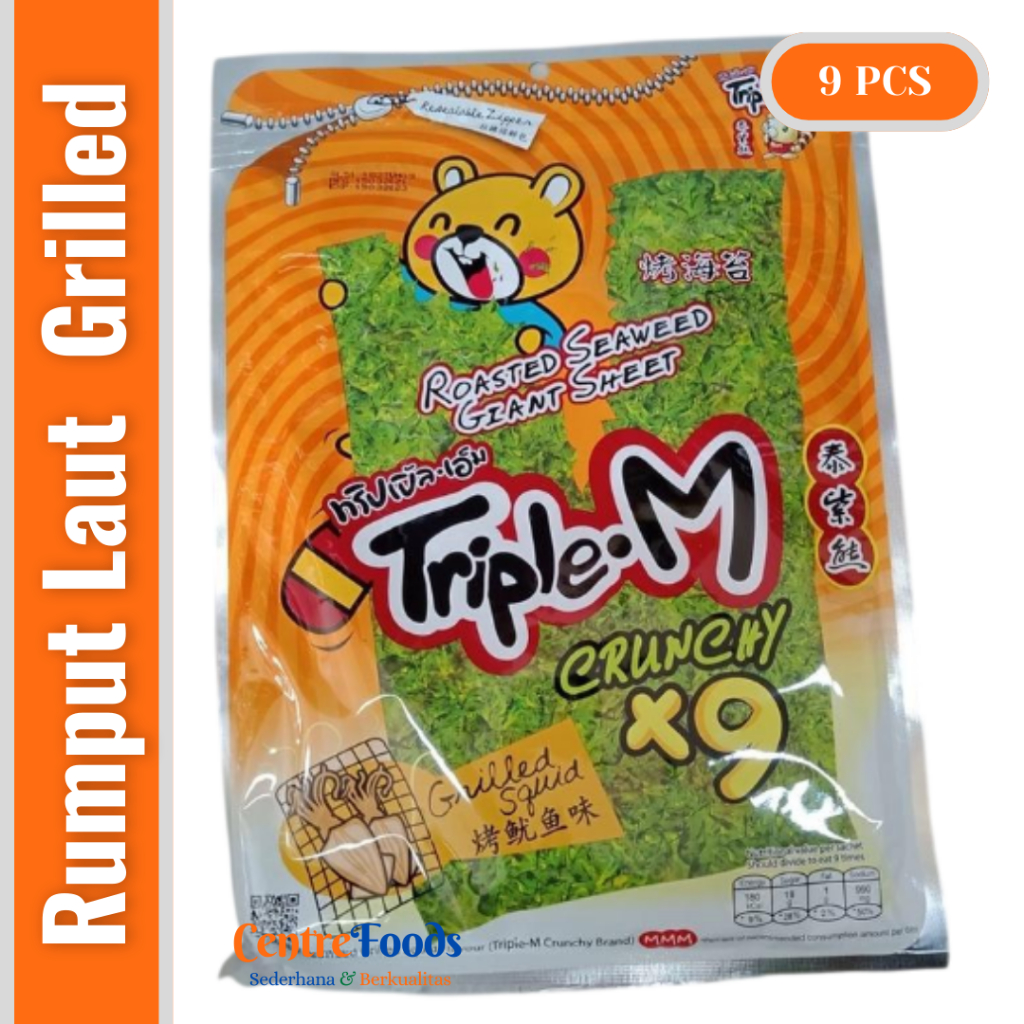 

Rumput Laut Rasa Cumi Bakar - Grilled Squid Roasted Seaweed TRIPLE-M | Isi 9 Sachet - 45gr [ Harga Per BKS ]