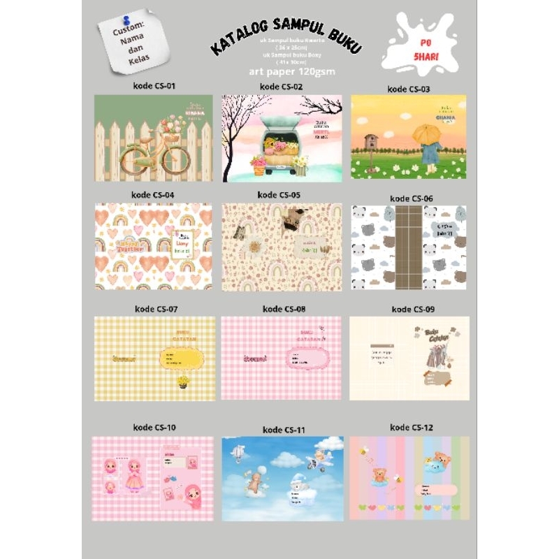 

10Lembar Sampul Buku Custom Nama dan Kelas ukuran Buku Sidu / kwarto dan Boxy