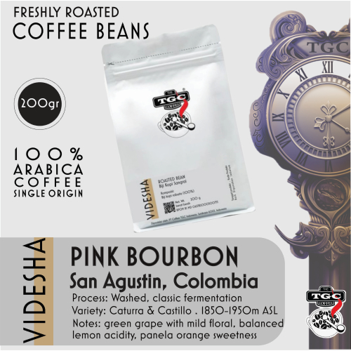 

Biji Kopi TGC, Pink bourbon Colombia 200gr Arabica Coffee, 100% kopi murni