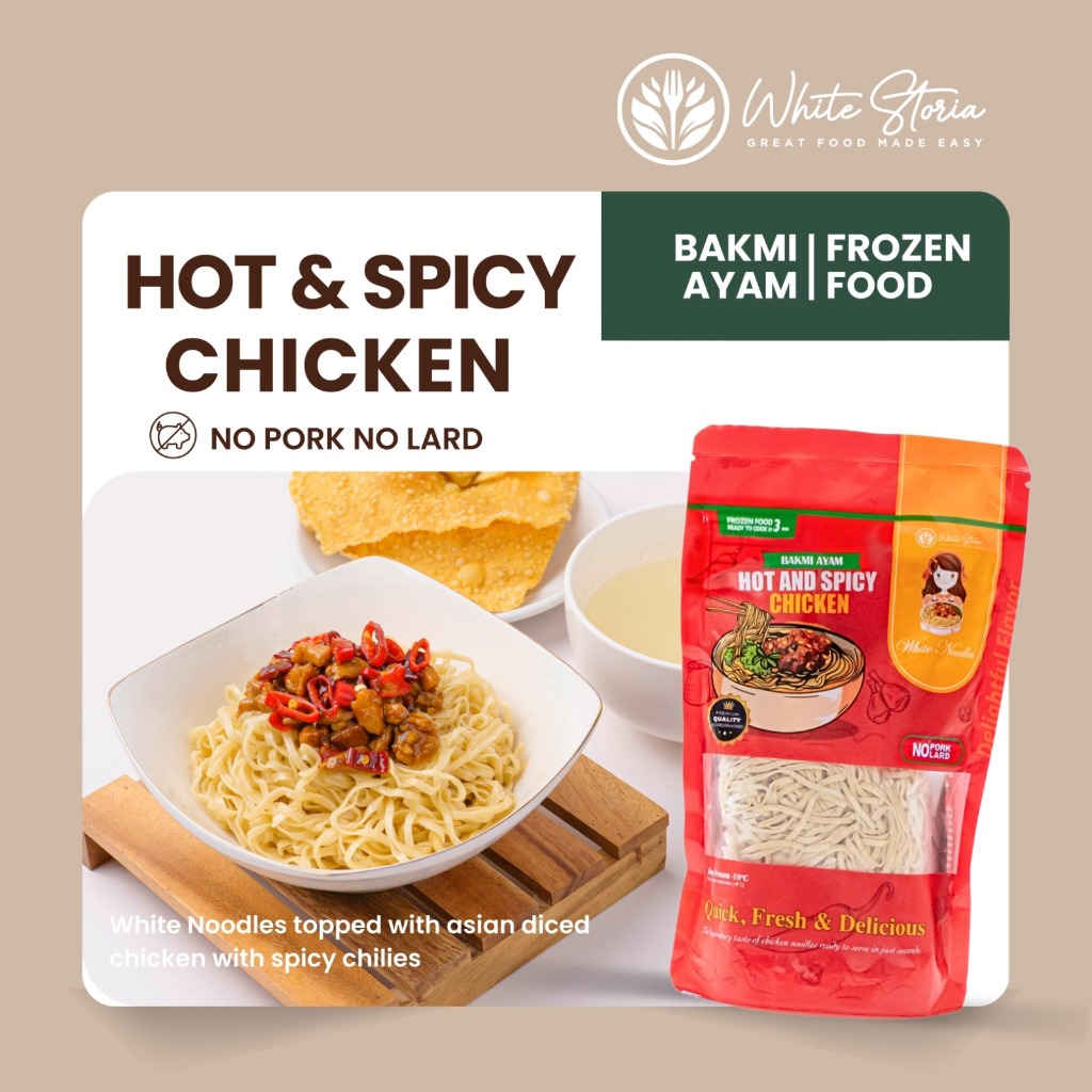 

WHITE NOODLES - Bakmi Ayam Frozen - White Noodles Hot & Spicy Chicken - NO PORK NO LARD