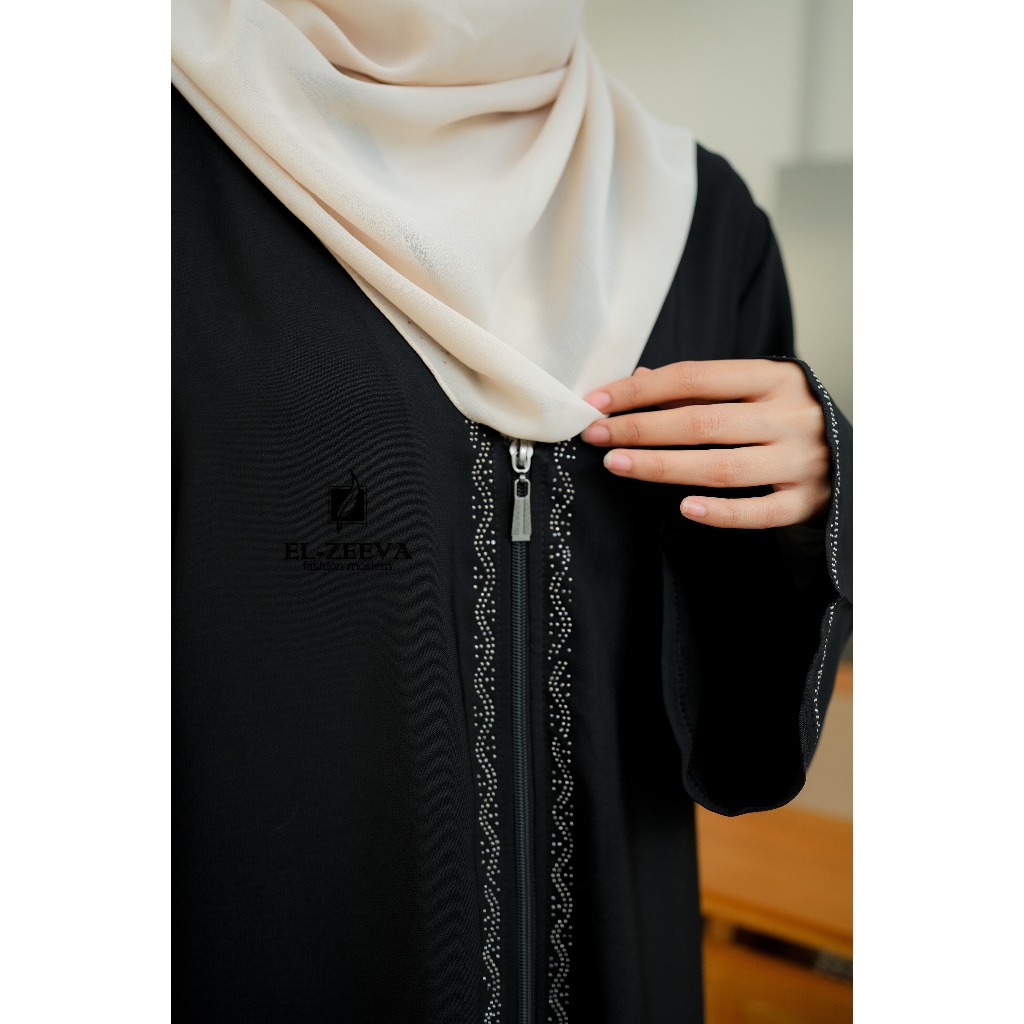 Elzeeva - Zainab Abaya // Abaya Arab Full Resleting Dengan Variasi Swarovski Di Depan Dan Tangan