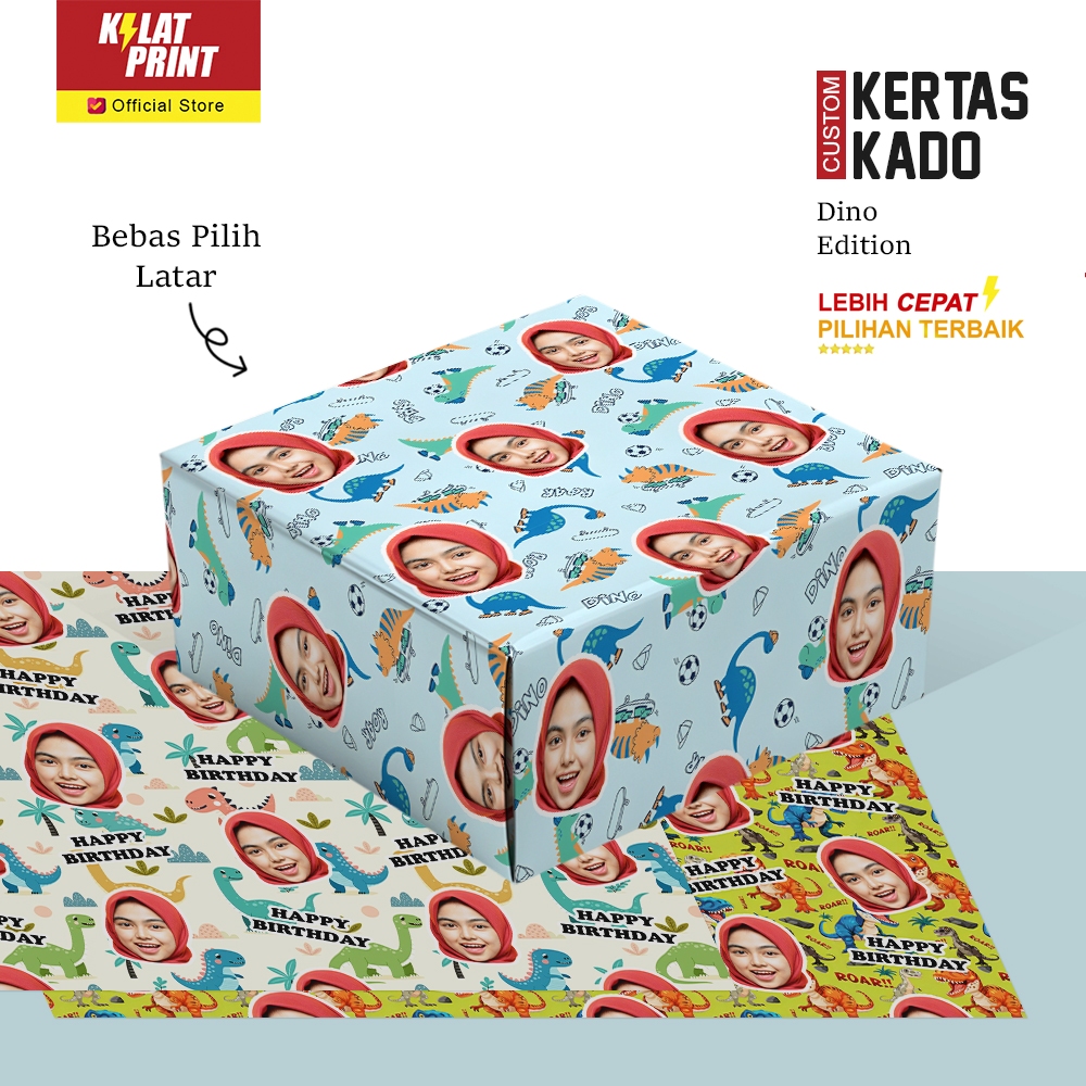 

KERTAS KADO CUSTOM FOTO DESAIN EXCLUSIVE LATAR DINO EDITION