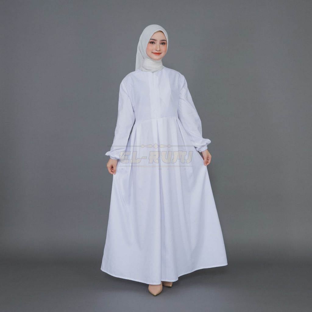 HOT DEALS ELRUMI OFFICIAL- GAMIS HITAM PUTIH POLOS UMROH HAJI LENGAN KARET BAHAN KATUN PREMIUM BAJU