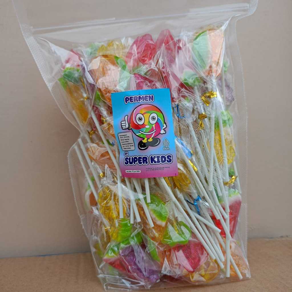 

PERMEN LOLIPOP BUAH SUPER KIDS dengan VARIAN RASA BUAH ISI 100 (Langsung dari pabriknya)