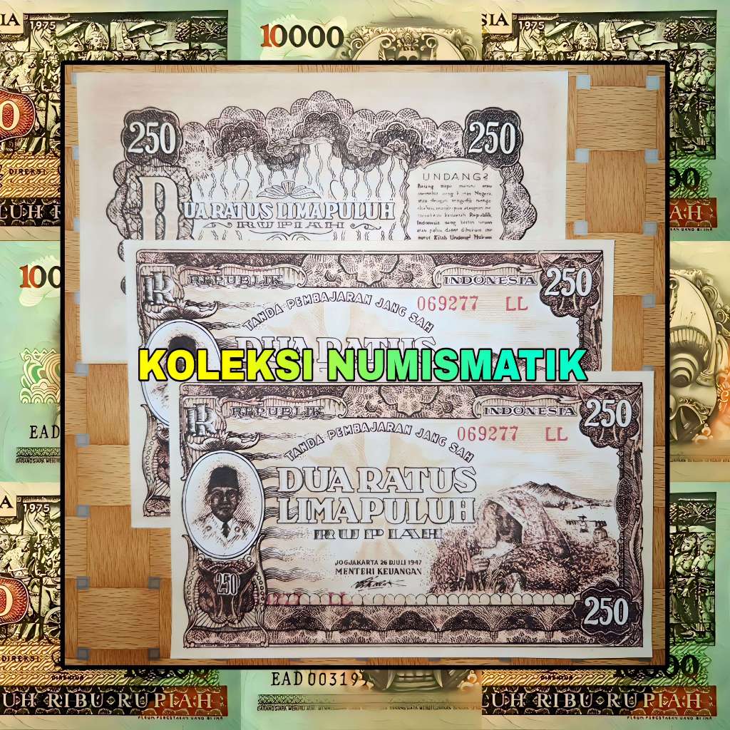 SOUVENIR REPRO UANG KERTAS KUNO INDONESIA 250 RUPIAH ORI III SOEKARNO 1947