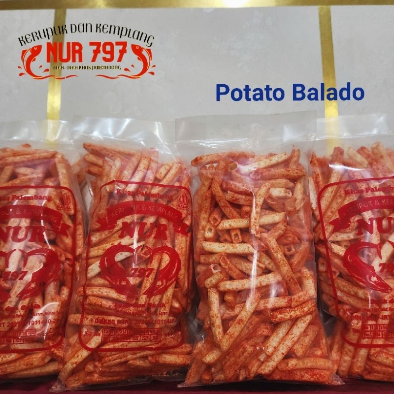 

POTATO BALADO 250gr 500gr 1000gr stik kerupuk kemplang NUR 797 khas PALEMBANG asli