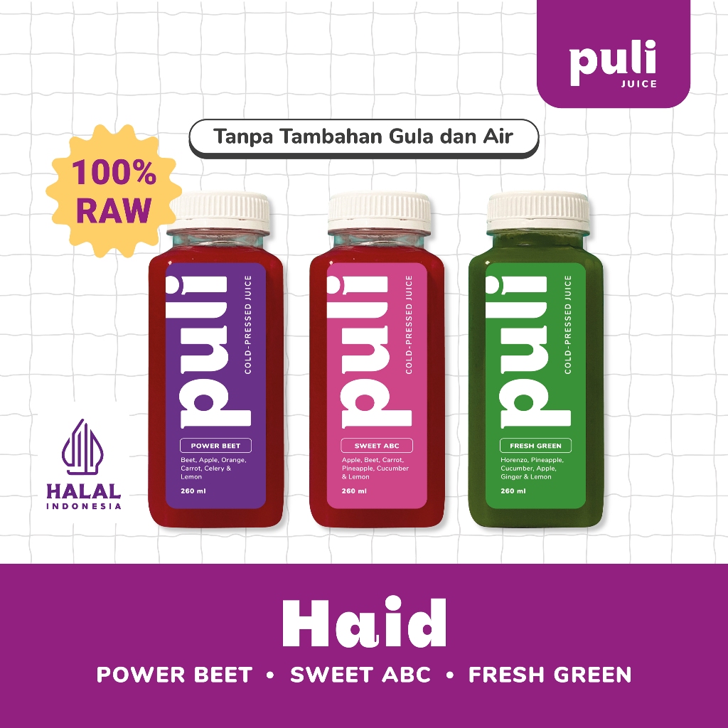 

Puli Juice – Bundling 3 Botol Haid | Cold Pressed Juice 260ml