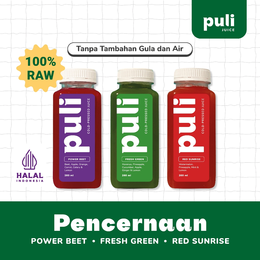 

Puli Juice – Bundling 3 Botol Pencernaan | Cold Pressed Juice 260ml