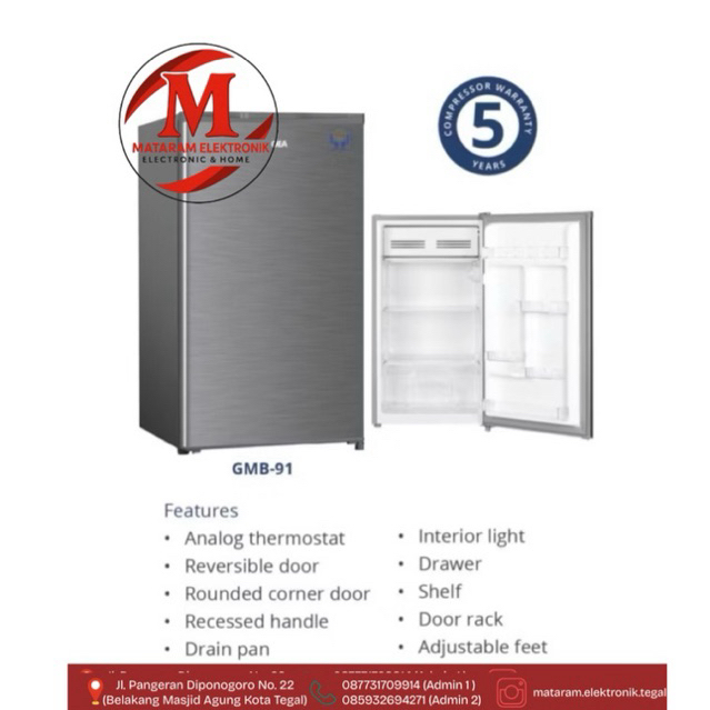 Kulkas Mini 89 Liter 1 Pintu GEA Type : GMB91 - LowWatt