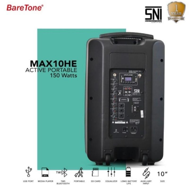 BARETONE SPEAKER MAX 10H SPEAKER PORTABLE 10 INCH WIRELESS BLUTOOTH GARANSI RESMI BARETONE