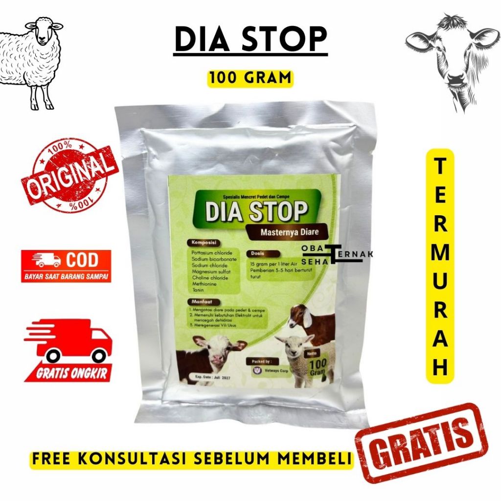 DIA STOP 100 GRAM - Obat Diare Mencret Sapi Kambing Domba Pedet Cempe