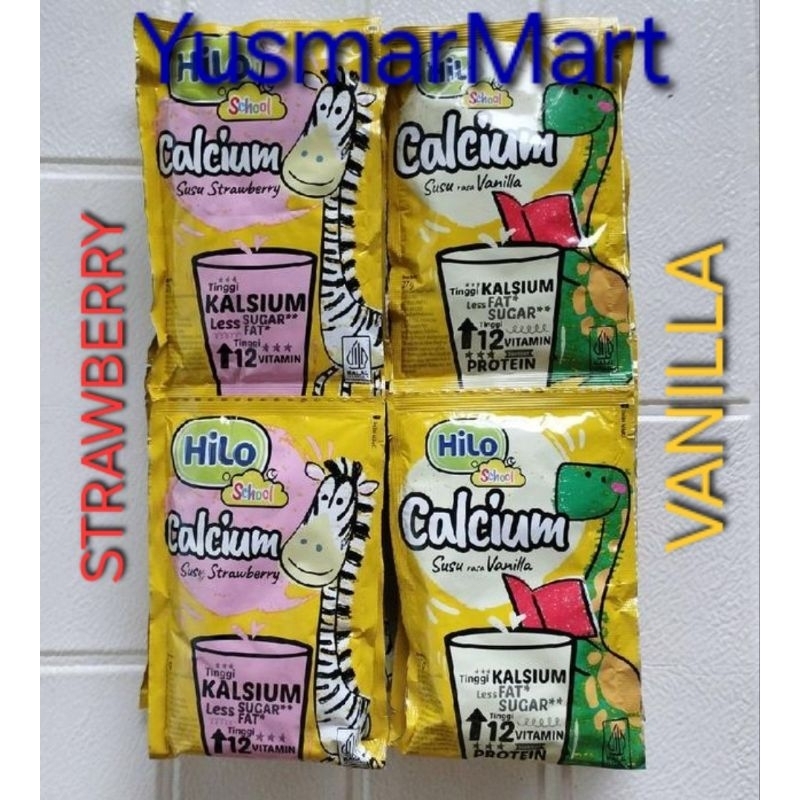 

Hilo School rasa STRAWBERRY / VANILLA (10 x 27 gram) - susu tinggi kalsium