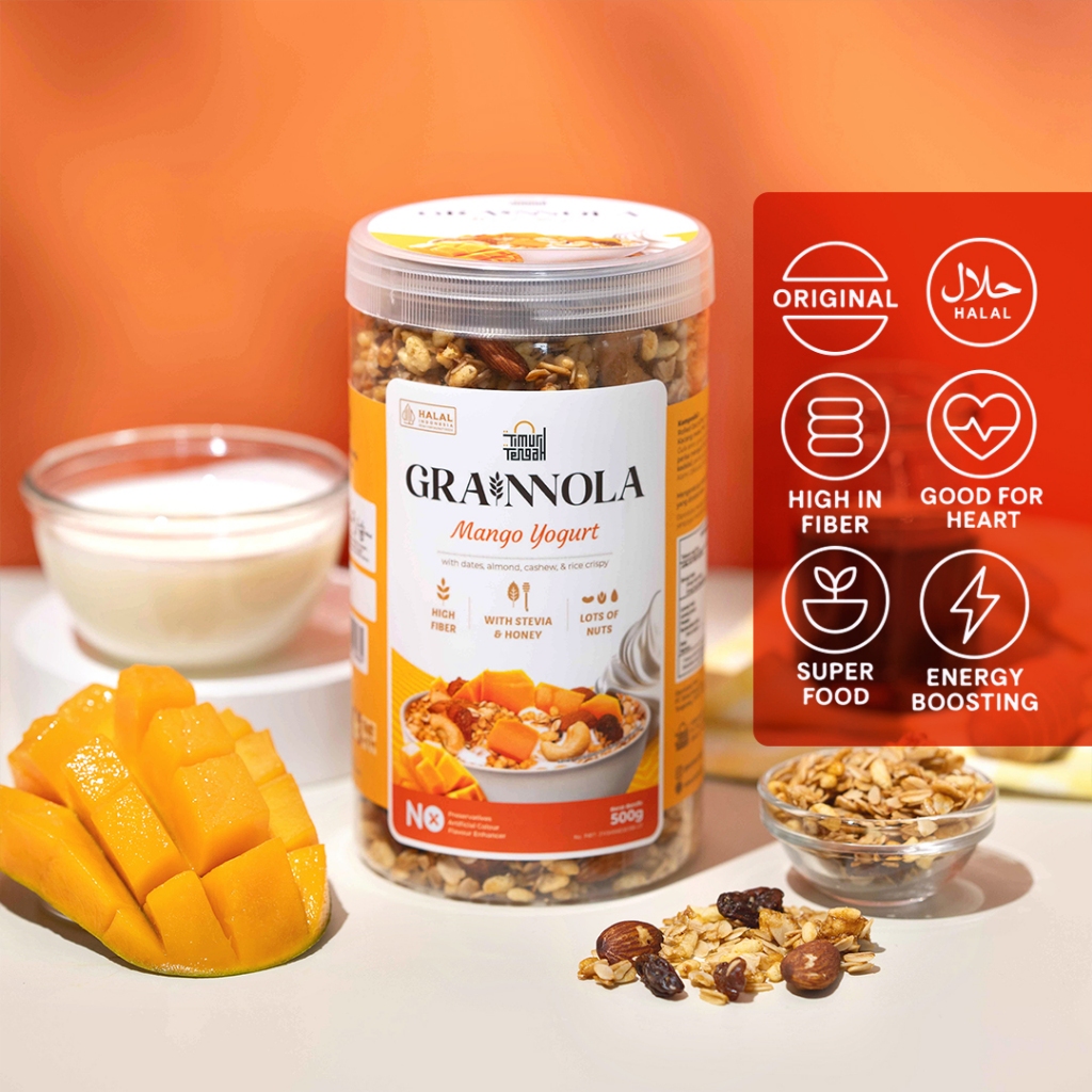 

Grainnola Timur Tengah Mango Yogurt 500 gr Granola Cemilan Sehat Rendah Kalori
