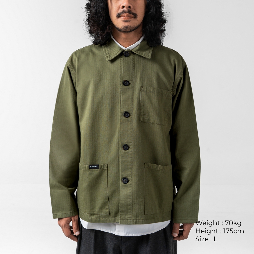 Bodypack Mirage Chore Jacket Denim Vintage Jaket Praktis - Olive