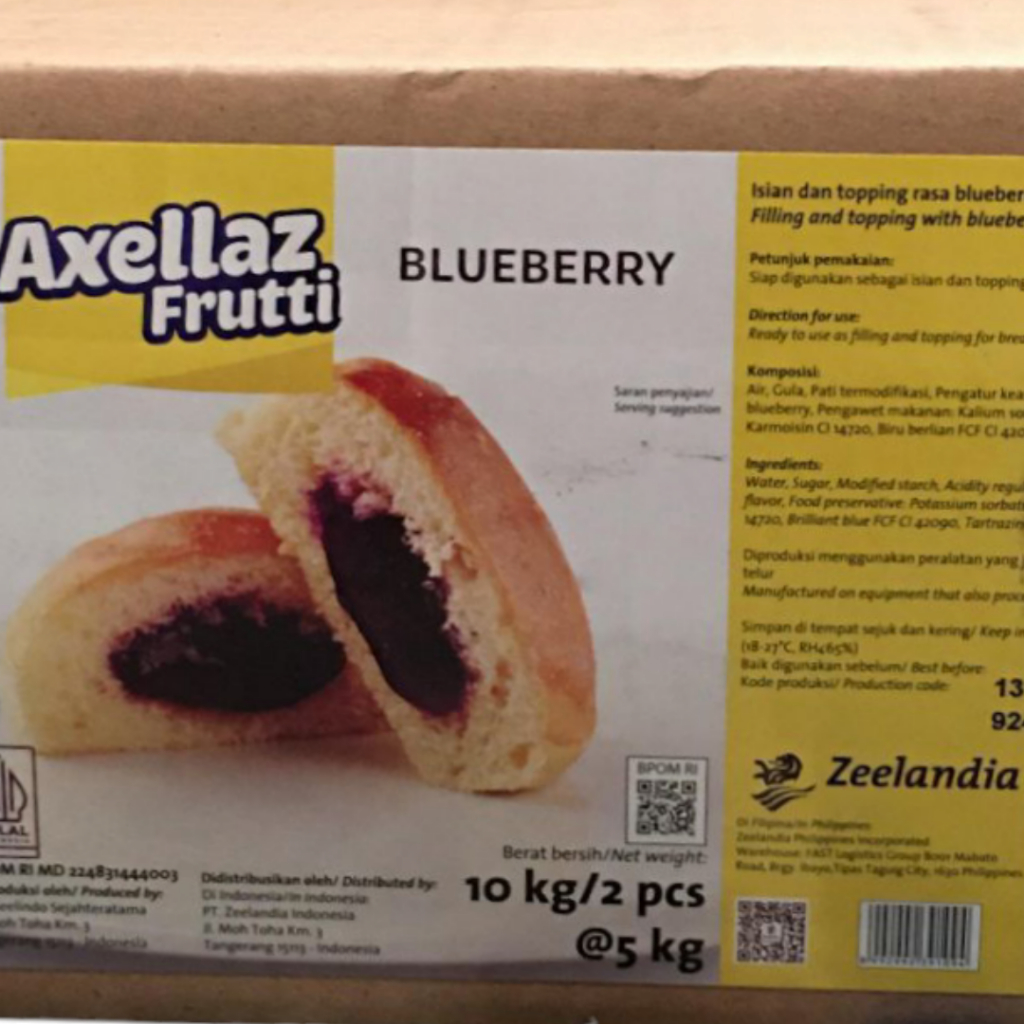 

Zeelandia Axellaz Frutti Blueberry 10 kg / Selai Topping Blueberry / Olesan dan Isian Roti Blueberry 10 kg (1 dus = 2x5kg)