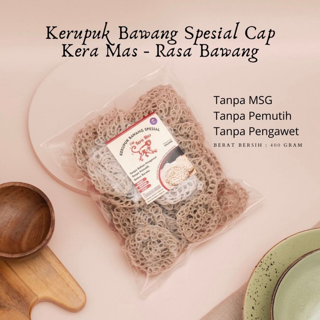 

Kerupuk Bawang Kera Mas 400g Bebas Gluten Pengawet Pemutih MSG / Kerupuk Gluten Free