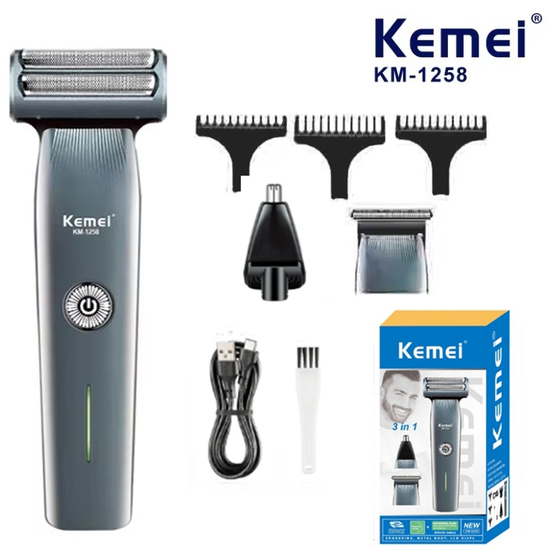 【COD】Original kemei Mesin Cukur Rambut KM-1258 3in1 Kumis Bewok Bulu Hidung/Alat cukur jenggot/Alat 