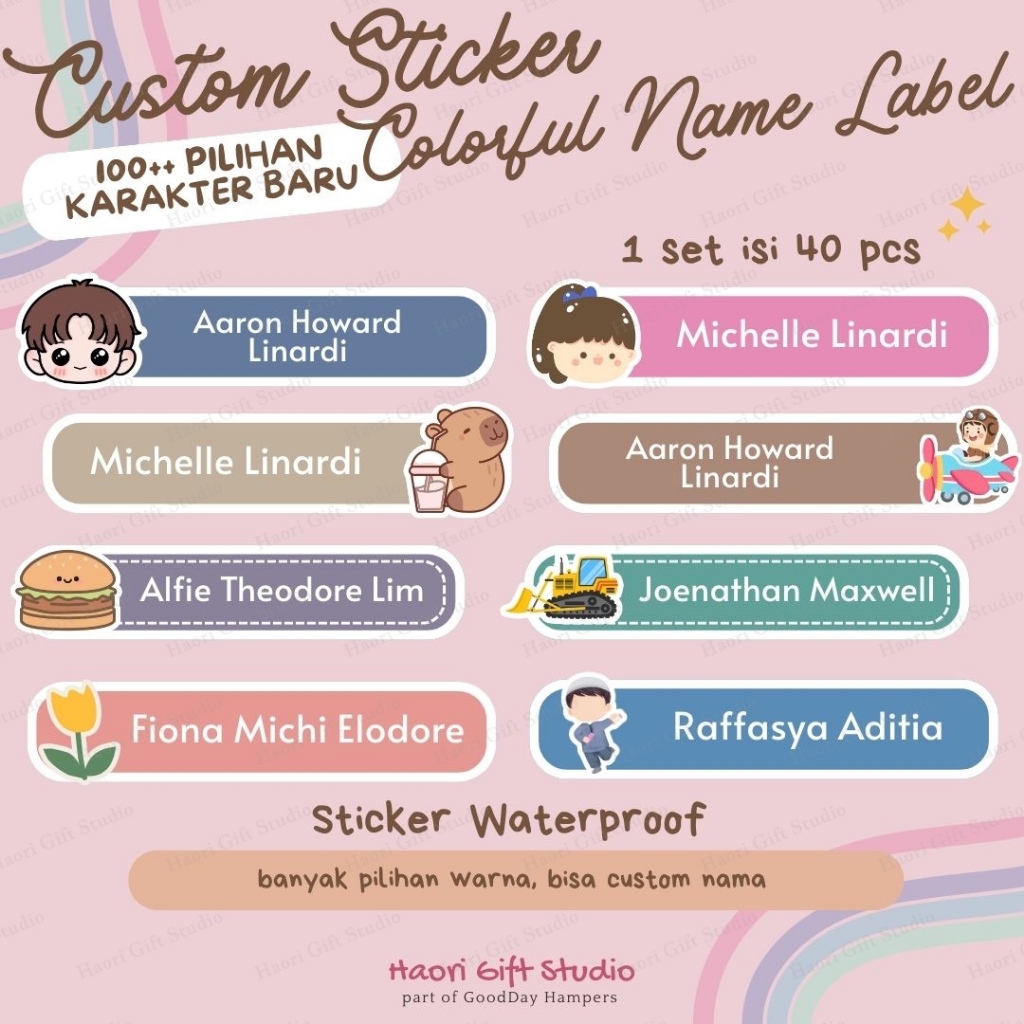 

Custom Sticker WATERPROOF Colorful Name Label Set Nama Minimalis / Stiker Simple Custome Nama Bisa Pilih Kombinasi Warna TAHAN AIR