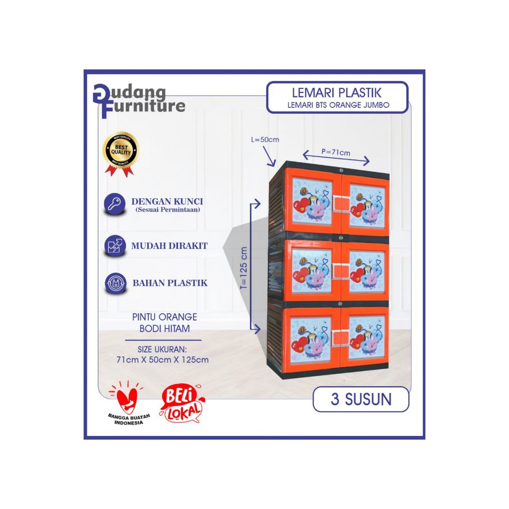 LEMARI JUMBO PLASTIK BTS KUNCI 3 SSN ORANGE (BTS3SSNK-OREN)