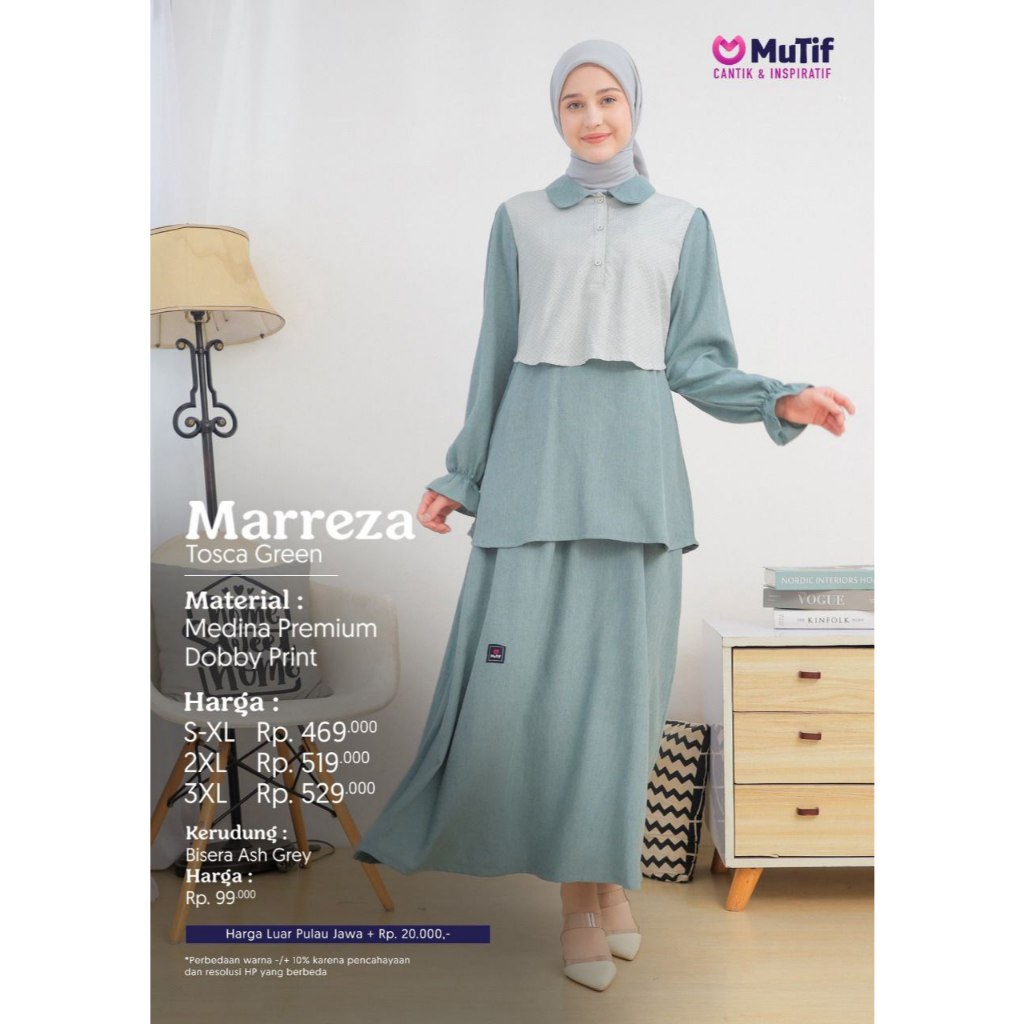 (COD) ATASAN BAWAHAN WANITA MUTIF MARREZA TOSCA GREEN || ATASAN TUNIK BAWAHAN ROK MUTIF