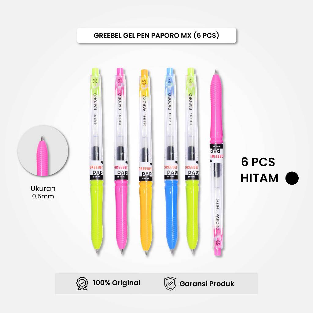 

GREEBEL Gel Pen Pulpen Pena GP-507 Paporo Mx 0.5 Hitam (6PCS/SET) / Pulpen Gel Murah Grosir