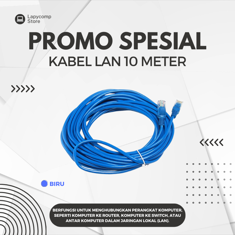 KABEL LAN PANJANG 10 METER - DENGAN KEPALA KONEKTOR + PLUG BOOT SUPER HIGH QUALITY - Biru
