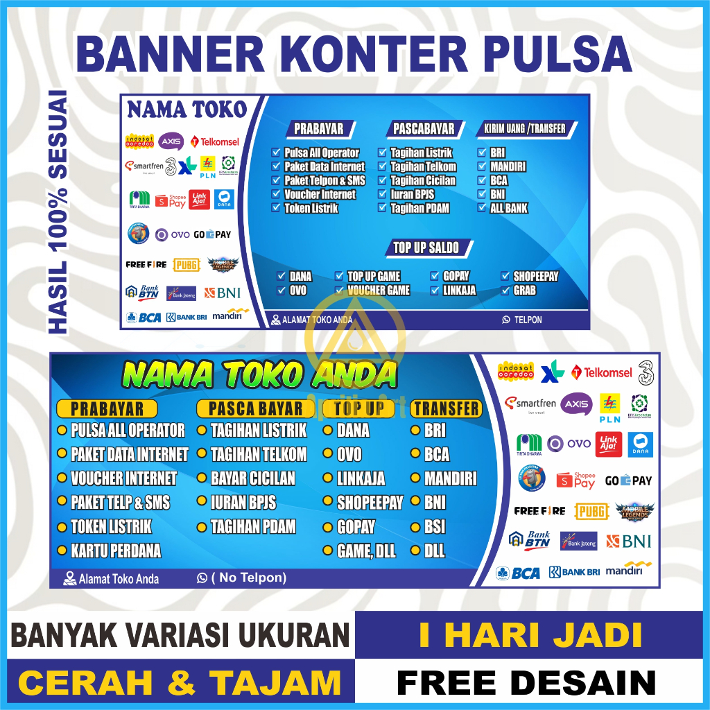 Banner Konter Pulsa Spanduk Konter Pulsa Desain Biru Merah