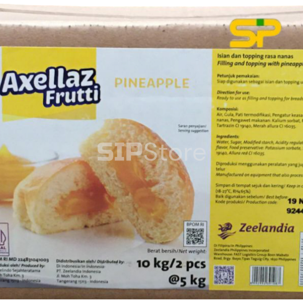 

Zeelandia Axellaz Frutti Pineapple 10 kg / Selai Nanas / Olesan dan Isian Roti Nanas 10 kg (1 dus = 2x5kg)