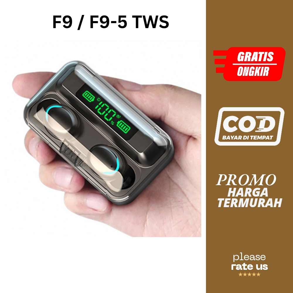 TWS Headset Bluetooth F9-5 LED Smart Wireless Earphone With Powerbank / Headset Bluetooth F9