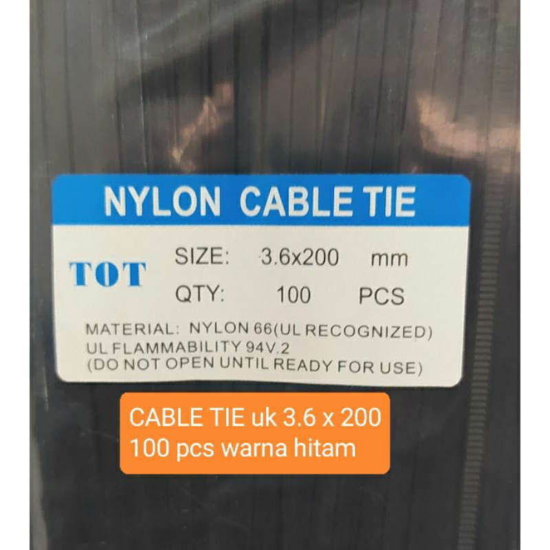 

Cable Tie uk 3.6 x 200 mm 100 pcs warna hitam.