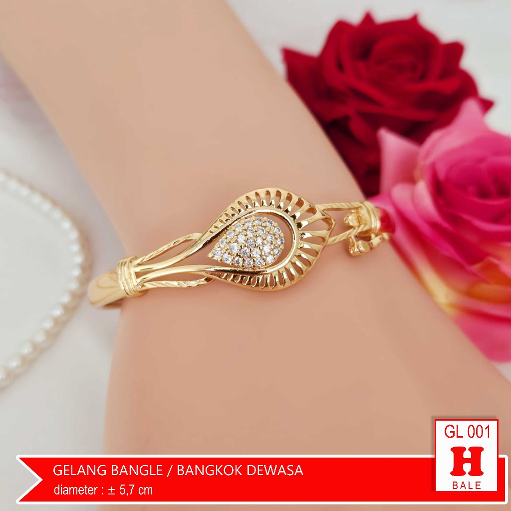 GL 001 Gelang  Bangkok Dewasa Mata Sirkon Model Fuji Aurel Perhiasan Lapis Emas 18K Imitasi Bangle X