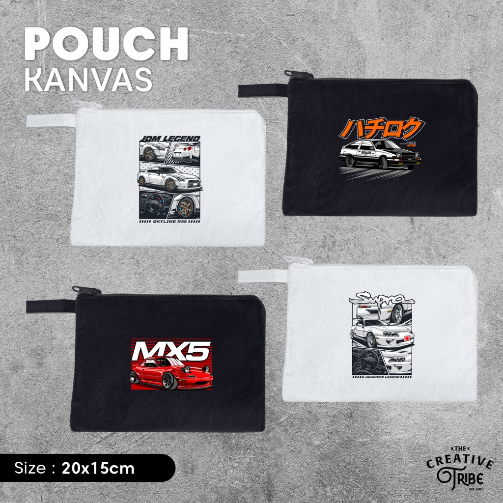 

Pouch Canvas JDM Car 20x15cm - Tempat Pensil Kain Kanvas Tas Make Up Sekolah Kantor Sablon DTF Japan Domestic Market