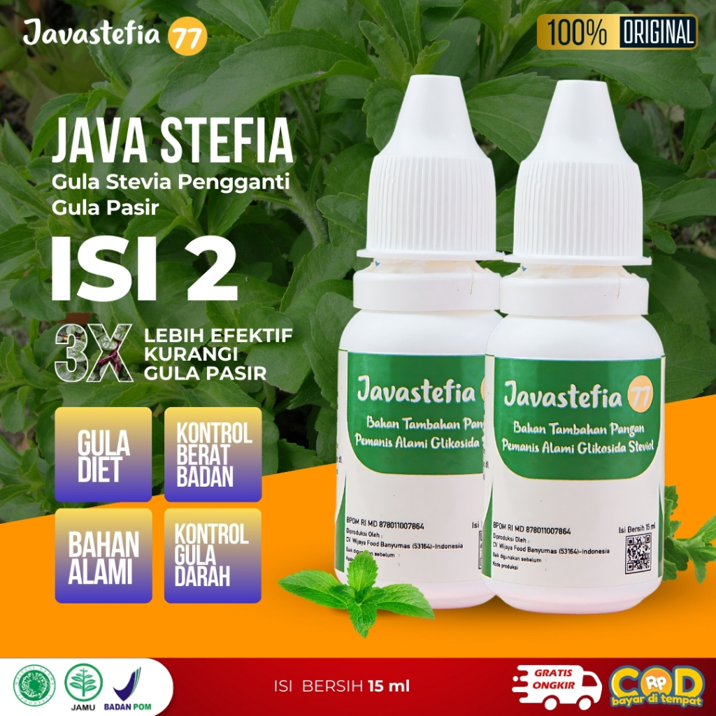 

PAKET ISI 2 - Gula Stevia Tetes Cair Javastefia77 100% Asli BPOM Pengganti Gula Diet Pemanis Nol 0 Kalori Diabetes